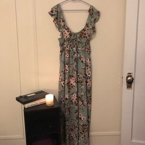 Off Shoulder Sage Floral Maxi Dress